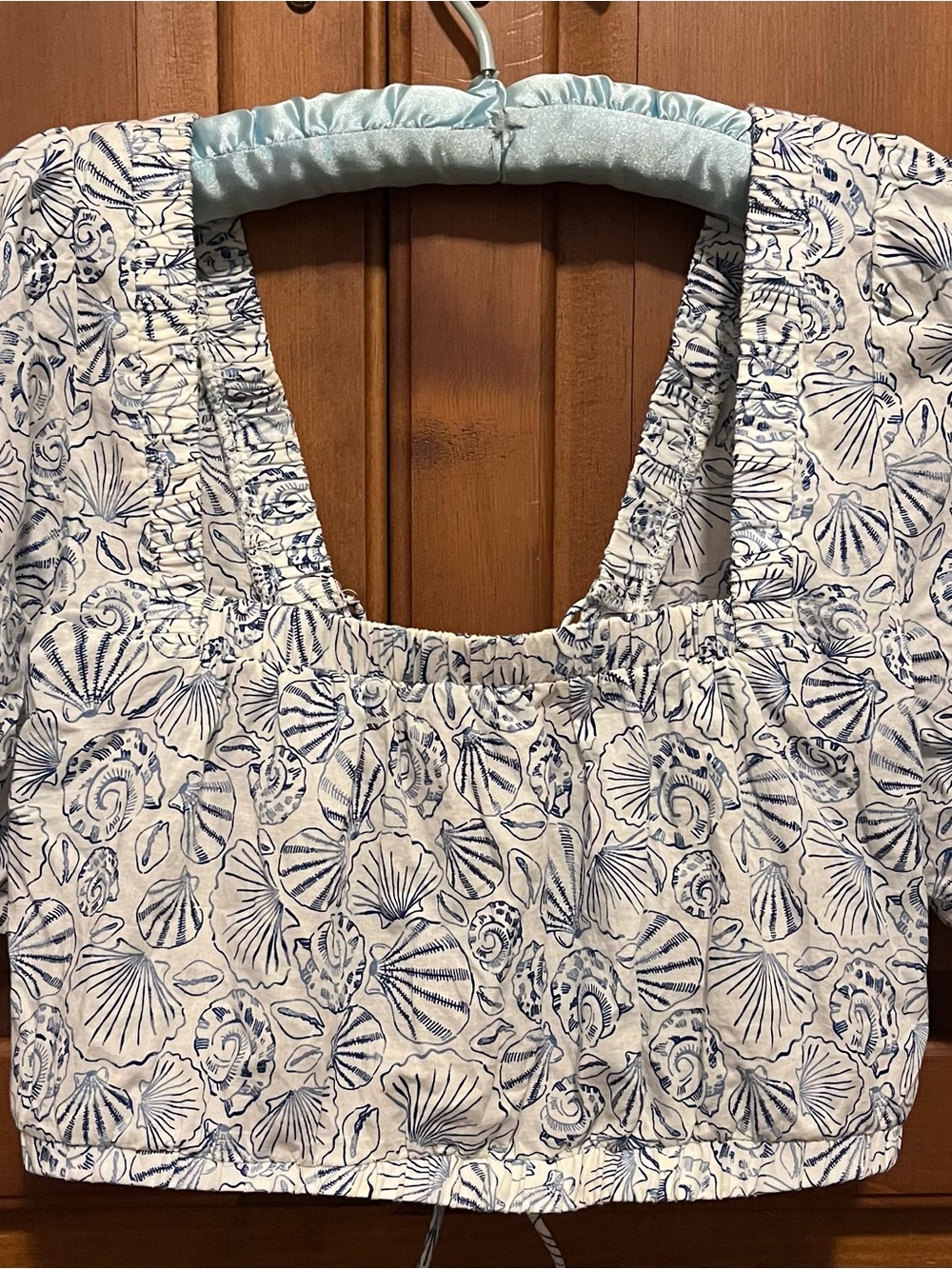 Ladies White and Navy Shell-Print One-Piece
